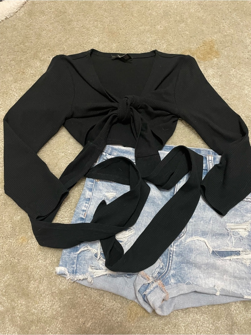 Forever21 Tie-Front Ribbed Crop Top Blouse